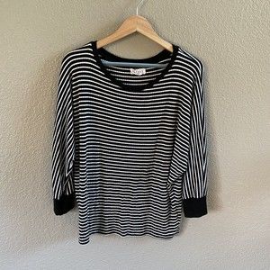 VELVET By Graham Spencer Ribbed Thermal Dolman 3/4 Sleeve Sz Large Black Stripe